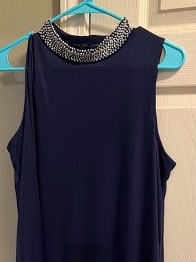 NIK AND NASH Navy Embellished High Neck Chiffon Overlay Top / Tunic